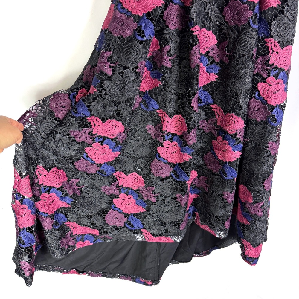 Hutch Lace Plunge Gown Black Pink Floral Dress Sleeveless V-Neck Sz 0 - Picture 8 of 14